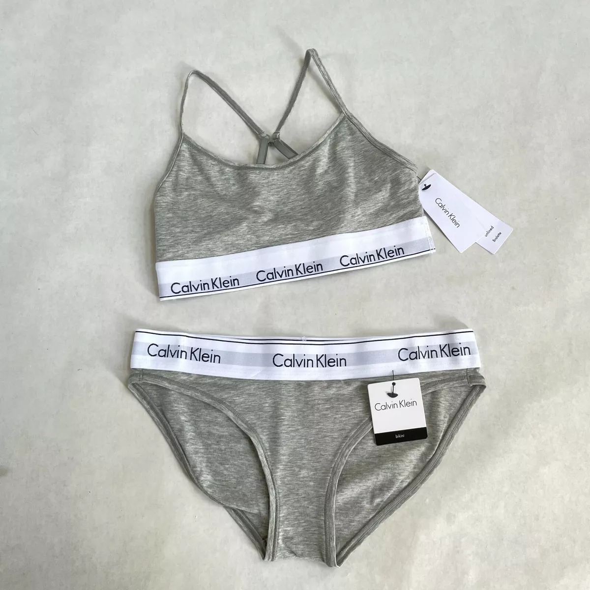 NWT Calvin Klein Gray Bralette & Bikini Set Modern Band 2 pc Small