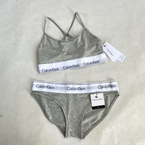 NWT Calvin Klein Gray Bralette & Bikini Set Modern Band 2 pc Small | eBay