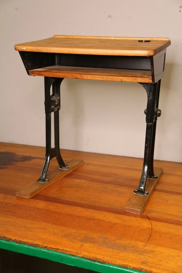 Antique School Desk industrial Metal Childs Table wood top Vintage writing stand - Image 3 of 4