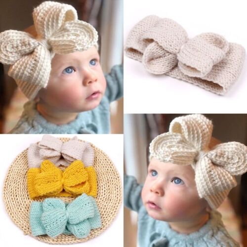 Kids Knit Crochet Headwear Baby Girls Headband with Bows Handmade Hair Accessory - Zdjęcie 1 z 18