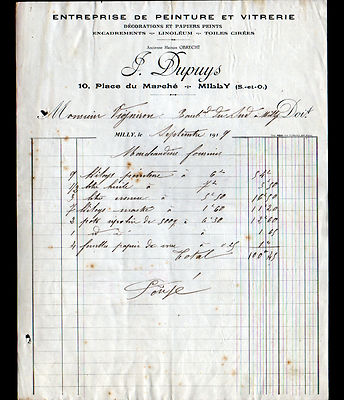 MILLY (91) Ets von MALEREI, GLASEREI & DEKORATION ''OBRECHT / J. DUPUYS'' um 1919