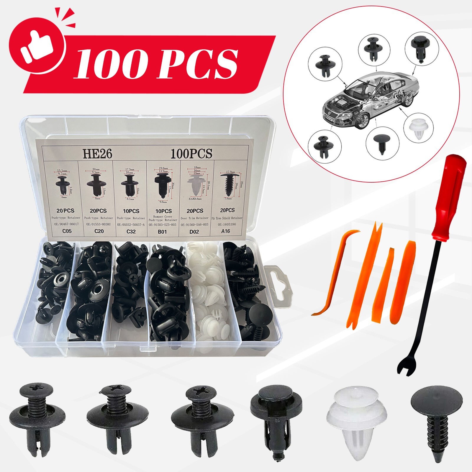 For Car 6 Size Universal Rivet Push Clips Retainer Fender Liner ...