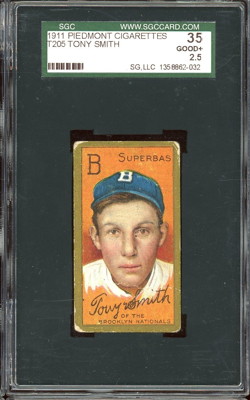 1911 T205 Piedmont Cigarettes Baseball Tony Smith SGC 2.5