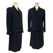 Vintage 1940s Frechtel Black Tweed Two Piece Skirt Suit Set