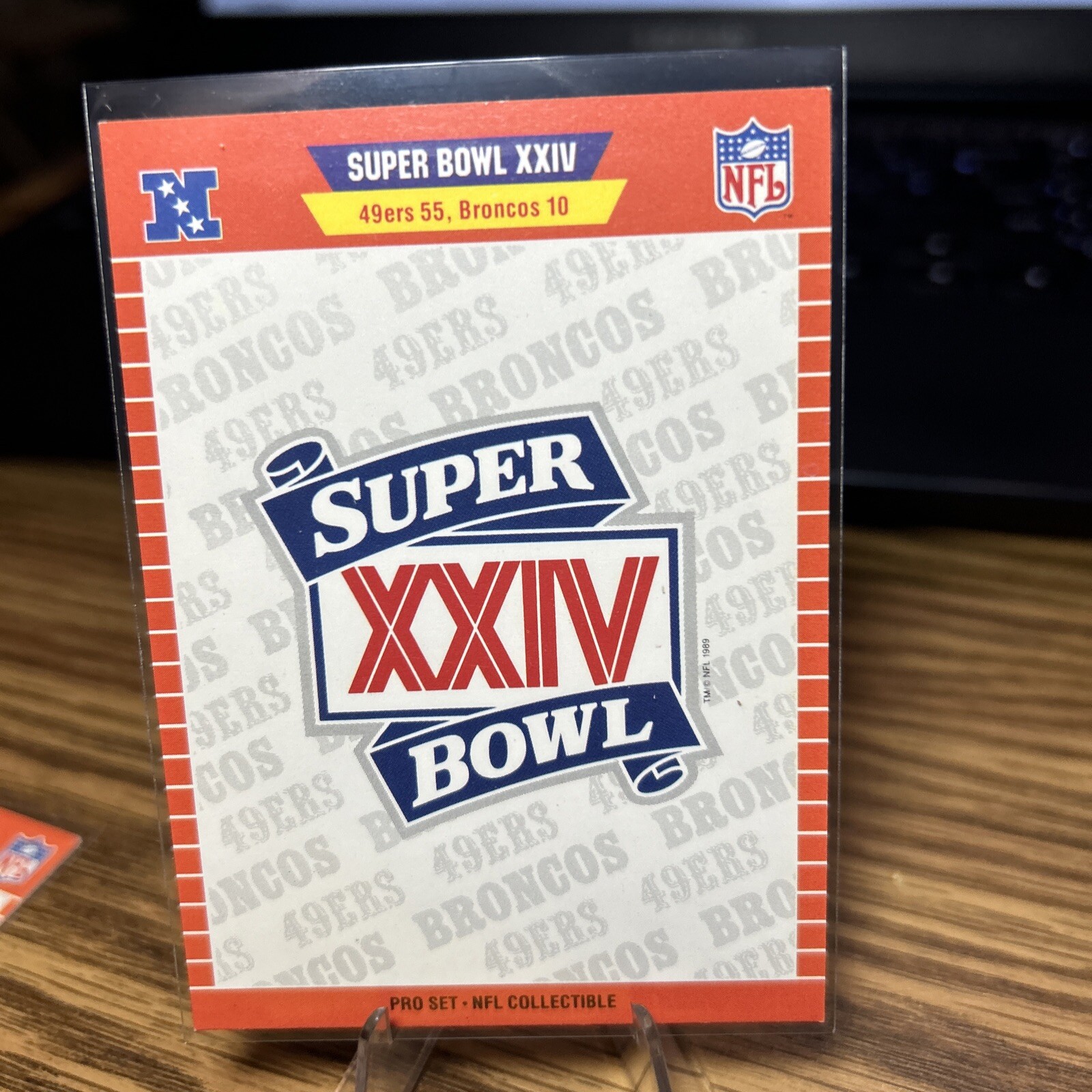 Pro Set Super Bowl XXIV Trading Card 1990 49ers Broncos 24 NFL Logo NFC