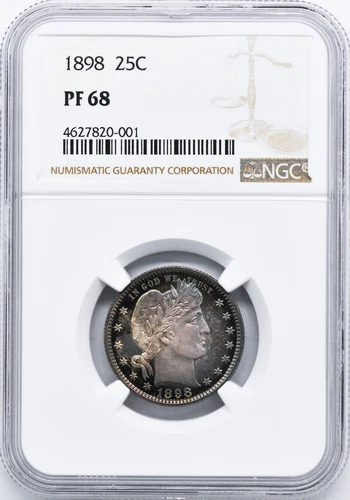 1898 BARBER 25C NGC PR 68
