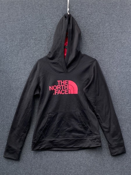 The North Face Half Dome Womens Pullover Hoodie Black Pink Fleece Graphic Size M