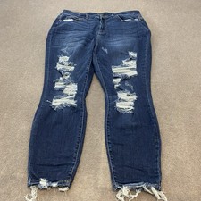 JUDY BLUE Jeans Women  s 20W Skinny Fit High-Rise Raw Hem 28" Inseam Bohemian