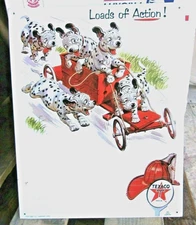 VINTAGE 90s TEXACO LOADS OF ACTION METAL SIGN DALMATIANS FIRE CHIEF WAGON WAGGIN