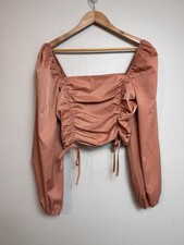 Peach Womens XL Pink Mauve Satin Balloon Slee...