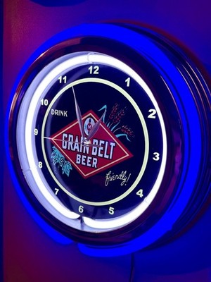 Drink Grain Belt Beer Bar Tavern Pub Man Cave Store Neon Style LED Clock Sign