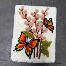 Vintage Handcrafted Latch Hook Rug/Wall Hanging Butterfly/Floral Design 20&rdquo;x26&rdquo;