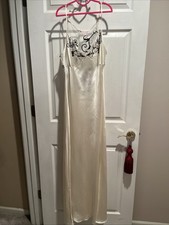 Victoria's Secret L Ivory Embroidered Long Silk Nightgown w Sheer Back Vintage