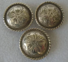Lot (3) Vintage 1-1/4" STERLING Silver Overlay CONCHOS~BRIDLE~SPUR STRAPS~CHAPS