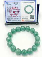 Certified Natural Grade A Jadeite Jade Beaded Bracelet Green 13.4 mm 500670