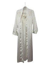 Oscar de la Renta Neiman Marcus Luxury Cream Satin Maxi Nightgown Sz M/L Retro