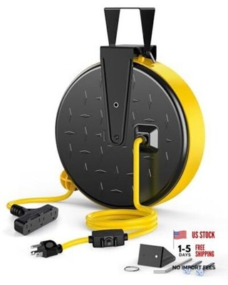30 Ft Retractable Extension Cord Reel - Ceiling/Wall - Black/Yellow/Yellow