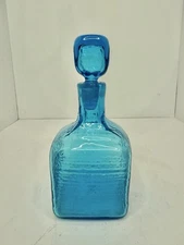 Vintage MCM Blenko Glass 6224s Strata Decanter In Turquoise W/stopper