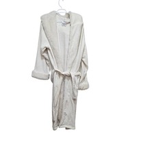 Pottery Barn Womens L XL Plush Hooded Robe Faux Fur Ivory