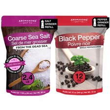 Aromasong Organic Coarse Sea Salt 2.43 LB. with Black Peppercorn 12 OZ Gr...