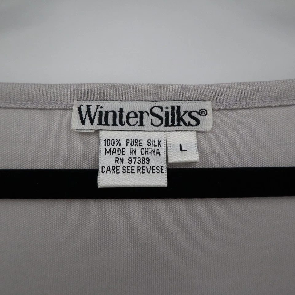 Winter Silks Top Womens L Gray Simple Quiet Luxury Muted Neutral Classic Modest - Image 2 of 4