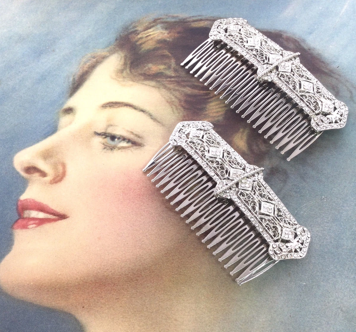NEW HAIR ACCESSORIES:Hair clip  in silver tone art deco style art_deco_style_rhinestone_alli  main image 2