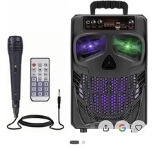 HIFI Skull Design Bluetooth Karaoke System Black, LED Lights, Mic, Remote