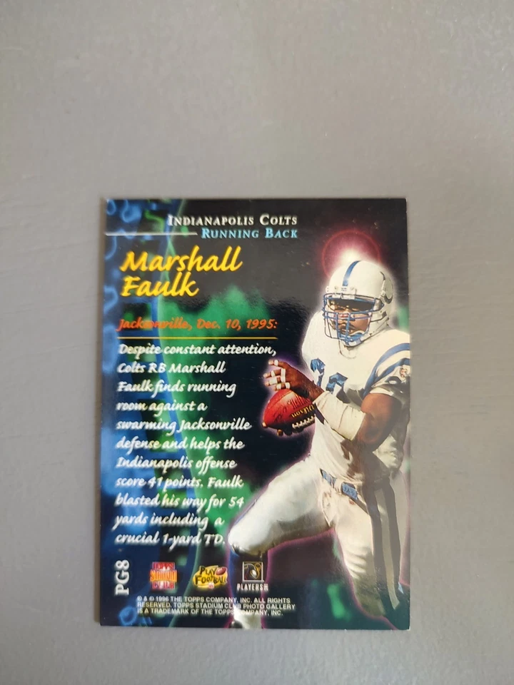 1996 Topps Stadium Club - Photo Gallery Marshall Faulk #PG8 (JGA) - Image 2 of 2