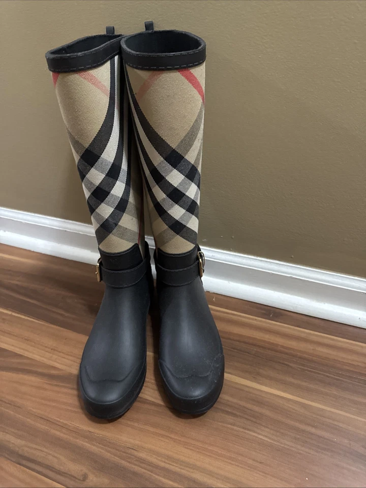 Botas de lluvia para mujer talla 38 Burberry Simeon de goma negras hasta la rodilla 7,5 8 Foto 2 de 4