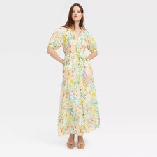 Roller Rabbit x Target Maxi Dress Tropical Print Yellow Green Womens Size S NWT