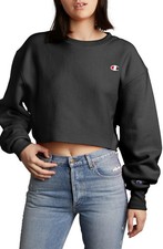 Champion L6107 Black Reverse Weave Cut-Off Cropped Sweatshirt Size XS