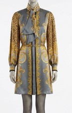 Versace Italy Women Beige Cheetah Foulard Silk Dress Size 38