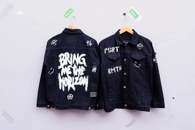 Hand painted bring me the horizon in denim jacket rock band | eBay
