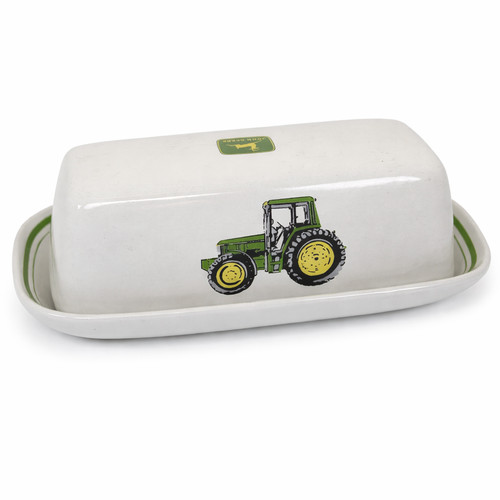 Vintage Gibson John Deere Ceramic Tractor Farm Covered 2 Piece Butter Dish