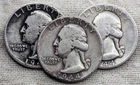 Lot of 3 1944 Washington Quarters PDS : 1944P 1944D 1944S - .9 Fine Silver Coins