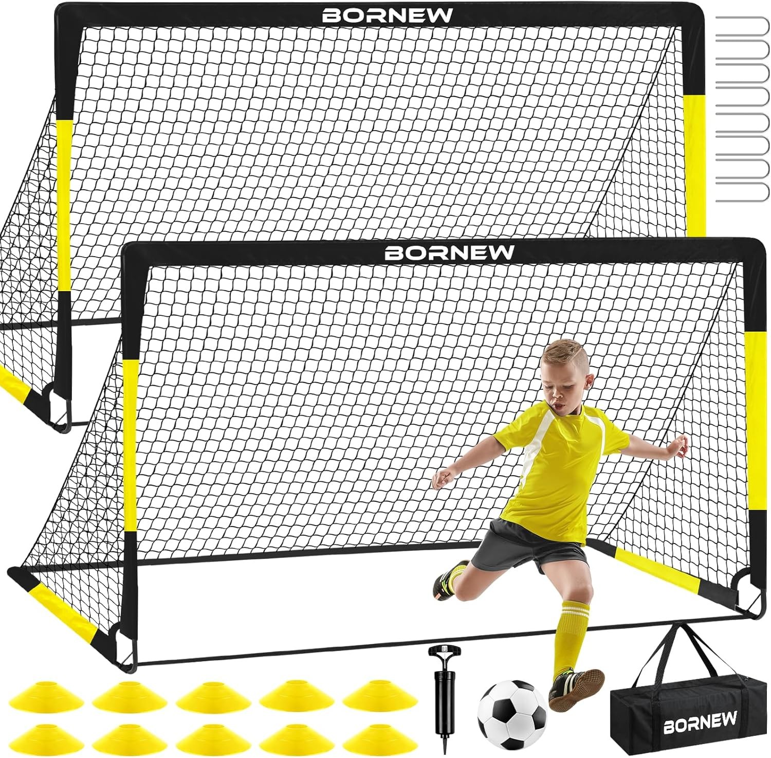 Soccer Goal Set -2 sets of 7x5 / 6x4 ft children's soccer net training equipment