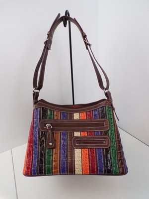 Purse MC (Marc Chantal) Brwn/Multy Colors 9.5'' Adjustable Drop Faux Croc Style