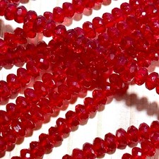 Czech Glass Rondelle Spacer Beads 4x7mm Light Siam red tire/donut 42pcs J788