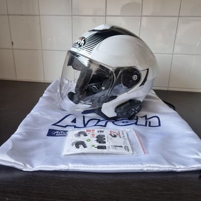 Motorradhelm Jet Airoh Hunter Simple + Gegensprechanlage Doppelvisier weiß glänzend Gr. L