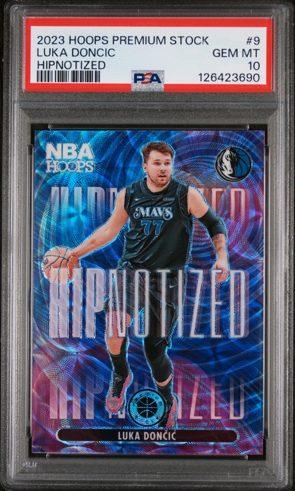 Luka Doncic 2023-24 Panini Hoops Premium Stock #9 HIPnotized PSA 10 Case Hit