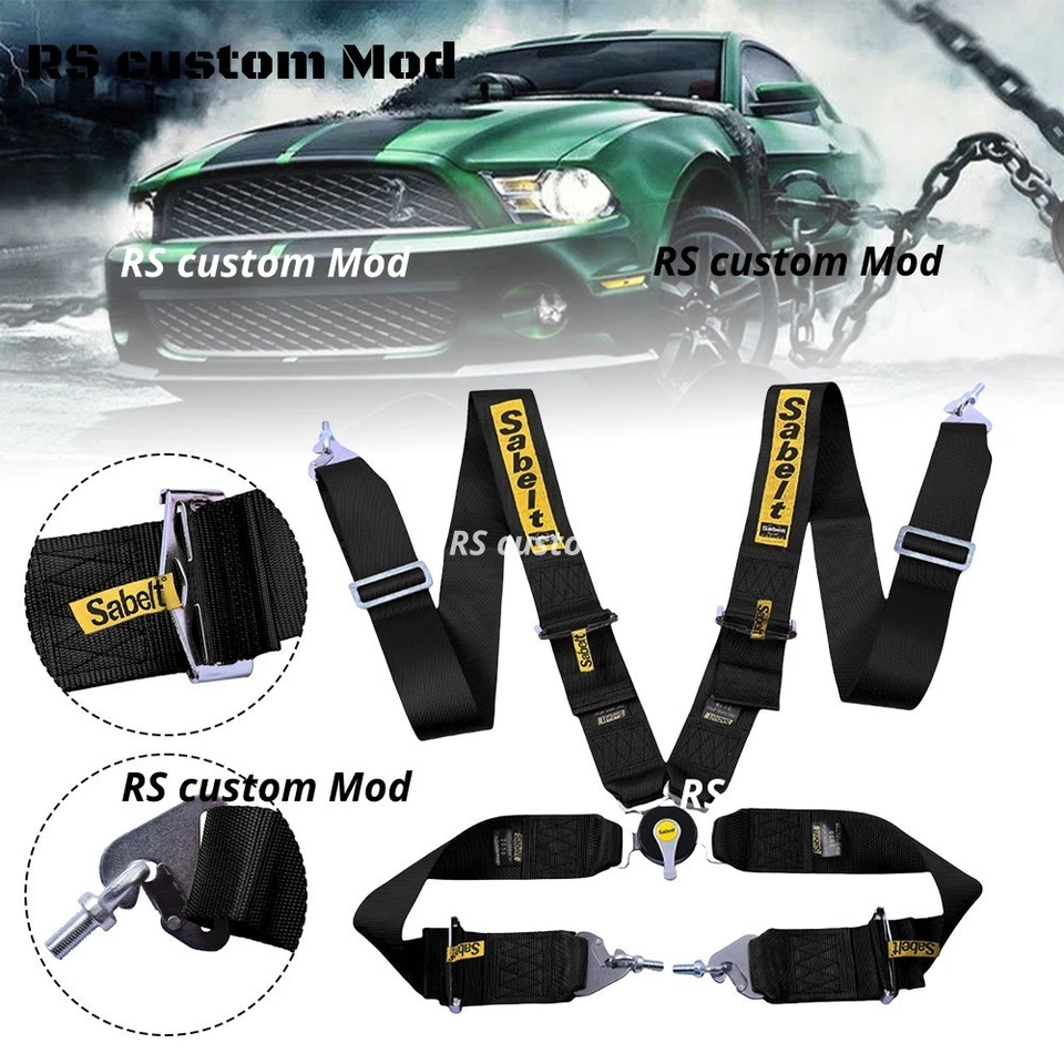 Arnés de cinturón de seguridad universal de 3” Sabelt 4 puntos Camlock liberación rápida de carreras negro - Imagen 2 de 4