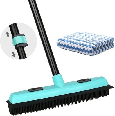 Pet Hair Rubber Broom w/Squeegee, 59'' Telescoping Handle for Carpet/Floor
