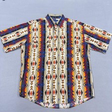 Wrangler Shirt Mens XL Multicolor Geometric Western Button Front Short Sleeve