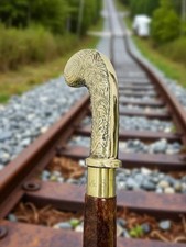 Vintage Brass Golf Handle Walking Stick Victorian Wooden Cane Gift
