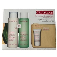 Clarins My Cleansing Essentials Set Combo/Oily Milk Lotion Exfoliator Pouch