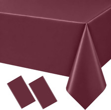 Wine Red Plastic Tablecloths 2 Pack, Disposable Rectangle Table Cover 108 x 54 I