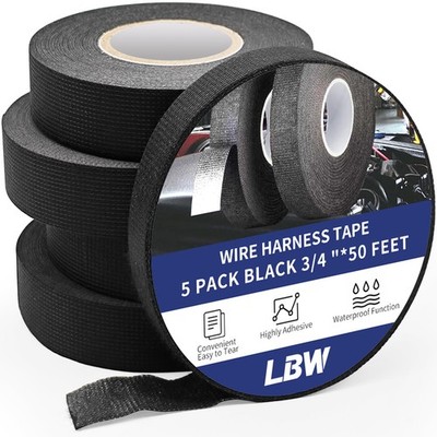 LBW 5 Rolls 3/4 Inch x 50 FT 600 inches x 3.35 x 0.75 inches, Black 