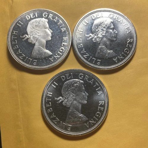 Canada $1 Silver Dollar Coins 1964 Charlottetown Quebec Lot of 3.