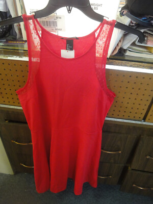 H&M red sleeveless lace accent dress large New with tags | eBay