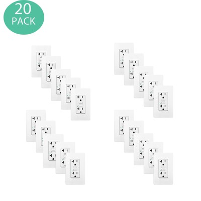20 Amp GFCI Outlet, 20PK GFI Ground Fault Electric Plugs Wall Plates WR TR ETL